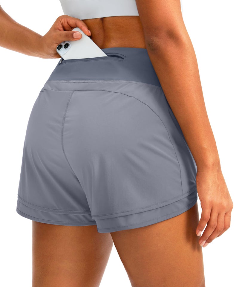 Soothfeel Women's Running Shorts High Waisted Quick-Dry 3 Inch Gym Workout Athletic Shorts for Women with Zipper Pocket(Grey, S) - Image 1